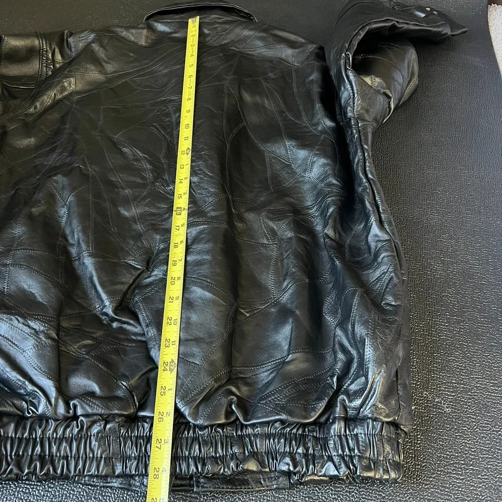 Maxam Mens XL Black Top Grain Lambskin Leather Patchwork Jacket Biker Moto 90s